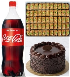 2-3 Kişilik Klasik Çikolatalı Pasta 1 kg Baklava ve Cola Fırsatı Adana pasta