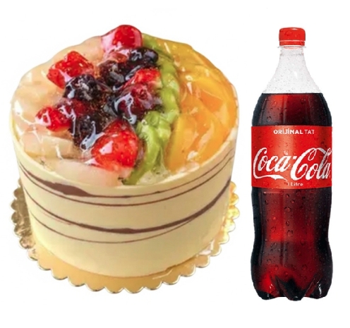 Karışık 4 kişilik mevsim meyveli yaş pasta 1 litre kola Adana pasta